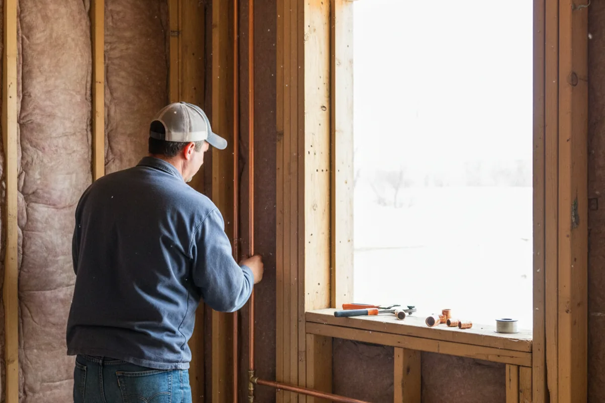 Licensed plumber running new copper supply lines in a Iowa City home